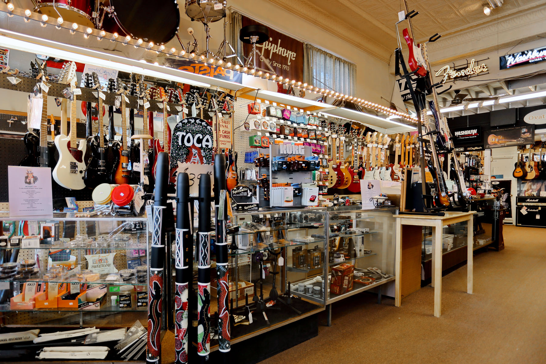 Interior image of a local music store