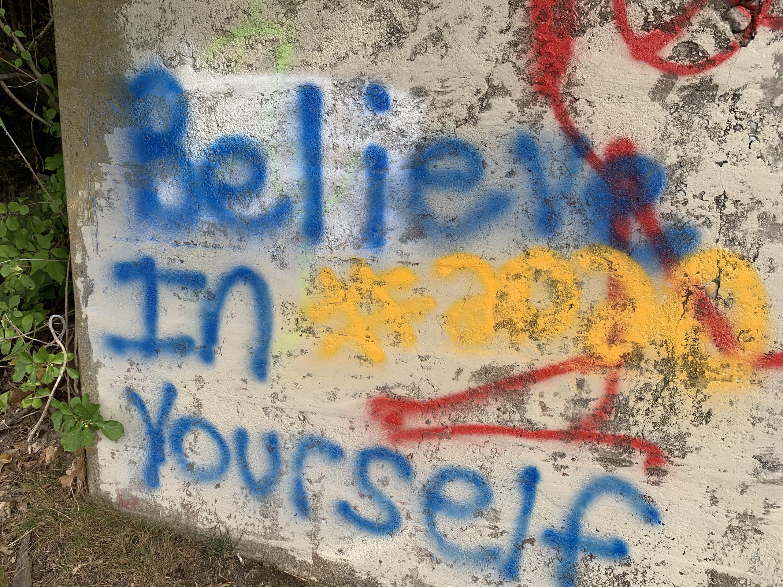 IMG_0482 Graffiti stating, 'believe in yourself' found along the canal rail trial in Turner's Falls, MA.