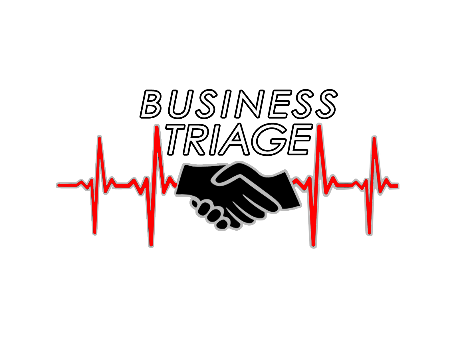 Logo for SMGraves Associates Business Triage Program, two black hands shaking in front of a medical scan with words Business Triage above