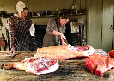 Food & Architecture contributor Victoria Pardo, butchering a hogtied at Old Sturbridge Village, Sturbridge, MA