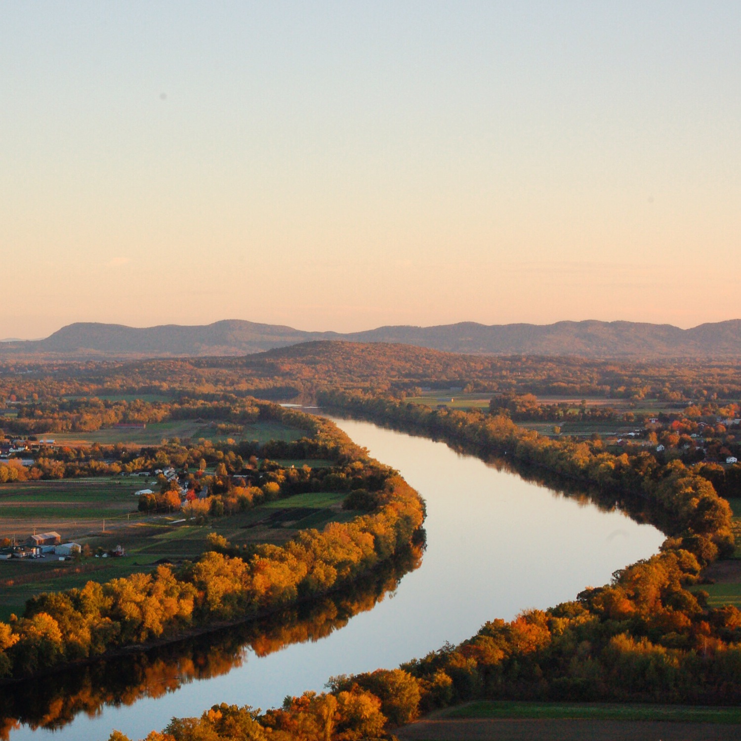 Fall image of the Connecticut River, Sunderland, MA from the peak of Sugarbush