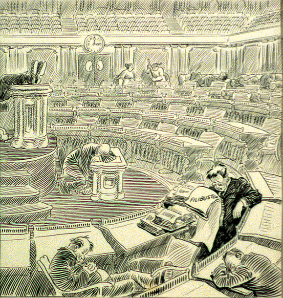 Cartoon depicting a Senate filibuster by artist John T. McCutcheon, published in the Chicago Tribune, May 26, 1928. credit: Library of Congress