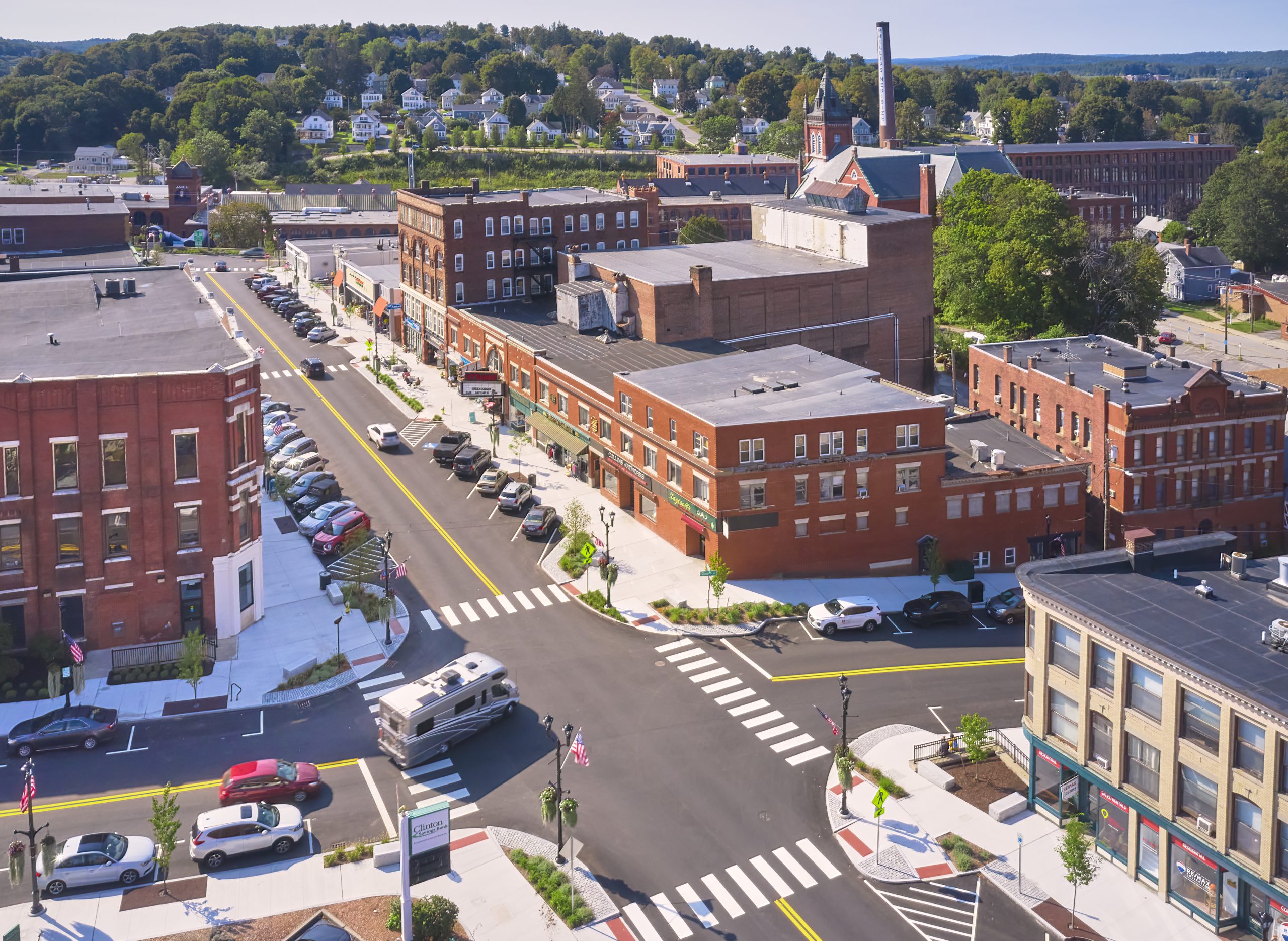 Aerial View of downtown Clinton, MA