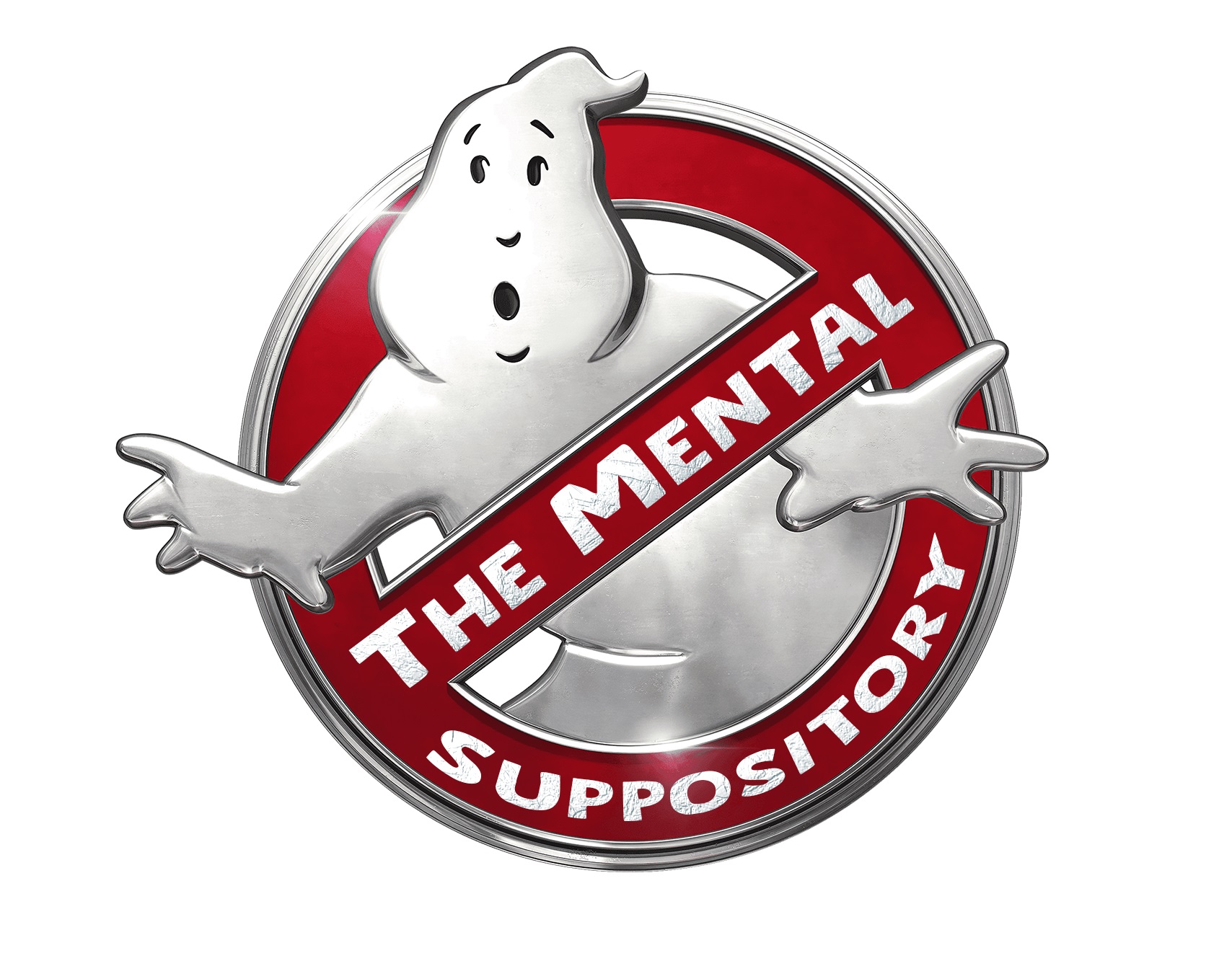 Original Full Color logo created by the mental suppository crew incorporating a ghost and restriction warning sign.