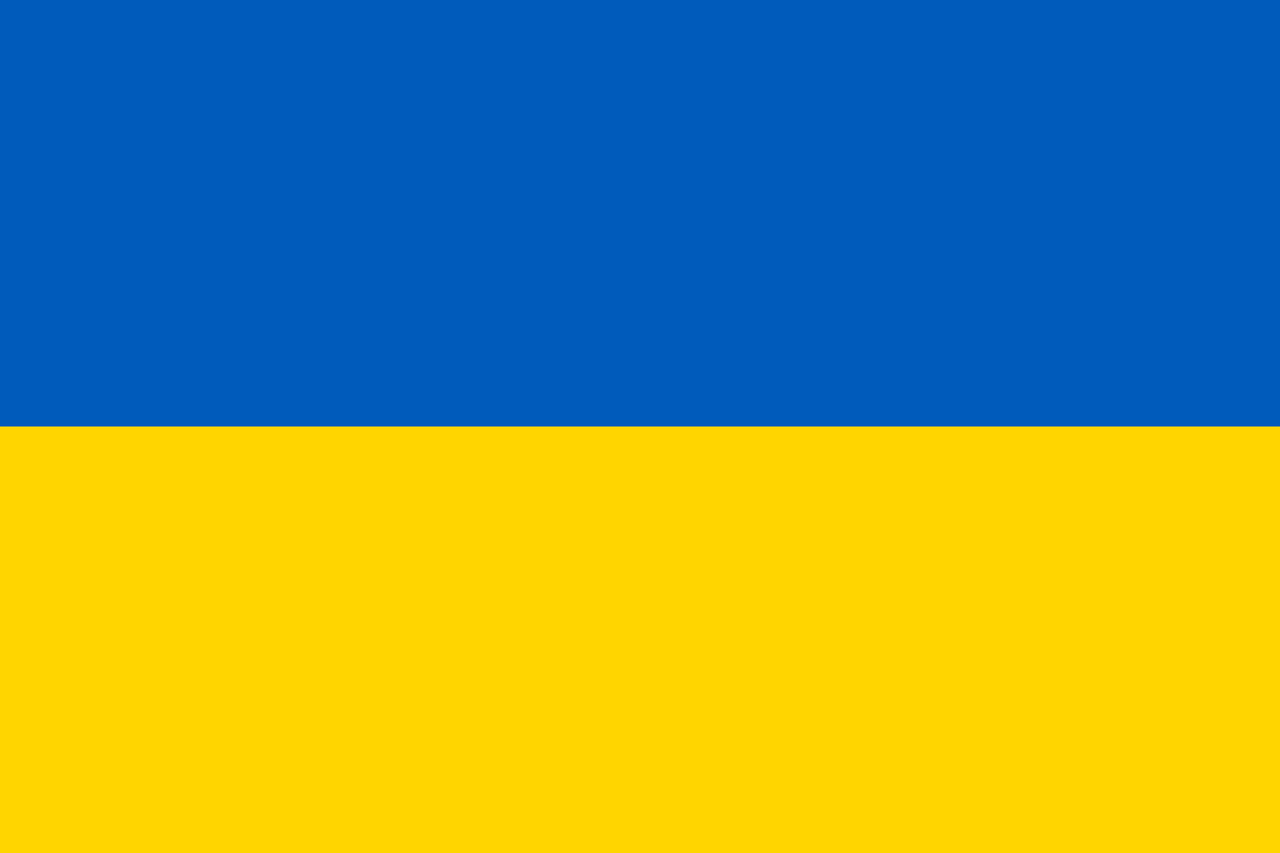 Ukrainian flag. Two horizontal and wide bars of color. Top is Blue and bottom is yellow