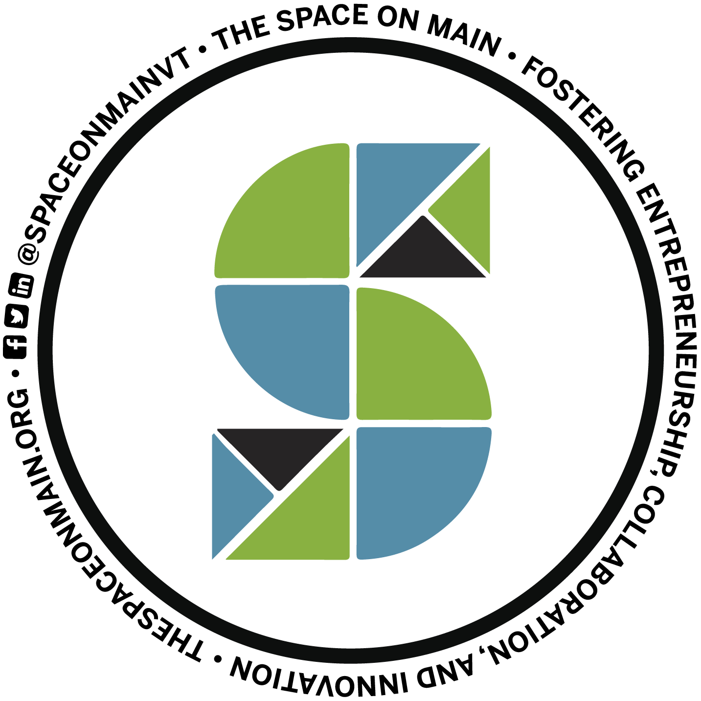 SOM-Round-Blk Logo for Space on Main, rural business incubator in Branford, VT