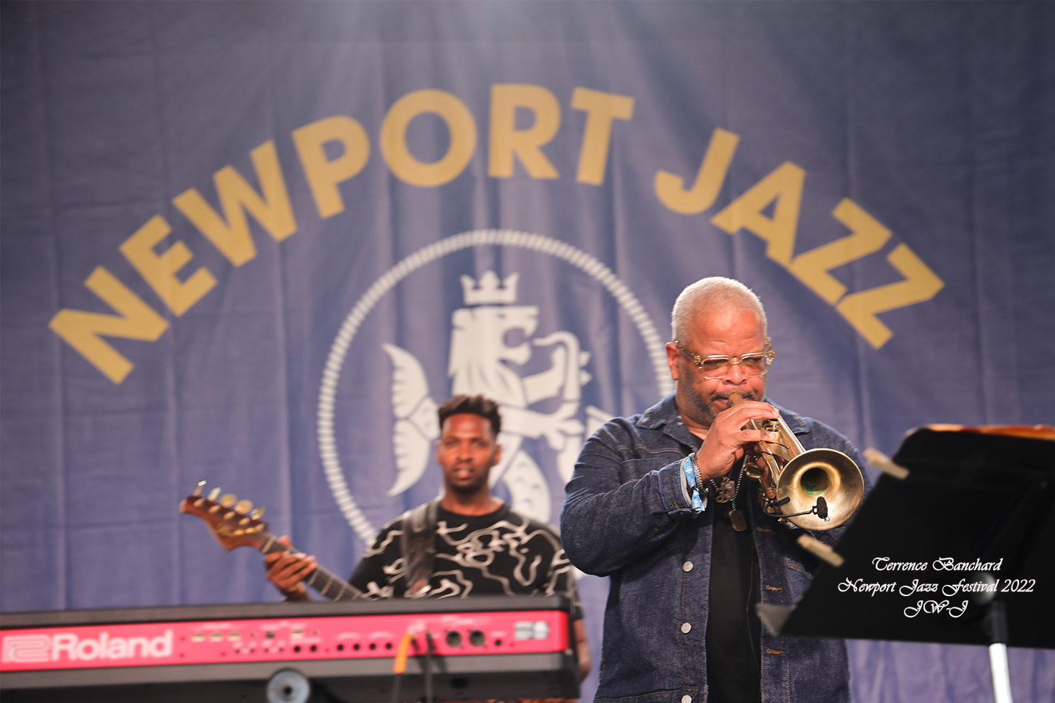 Full color shot of Terrance Blanchard on stage at the 2022 Newport Jazz Festival in Rhode Island