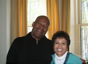 Ful color interior photo of Poet and Spoken Word artist Jessica Care Moore sitting alongside your host, Joan Watson-Jones. 